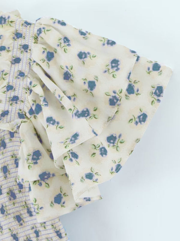 Women's Flying Sleeve Floral Elastic Top + Hip-wrapping Skirt Set kakaclo