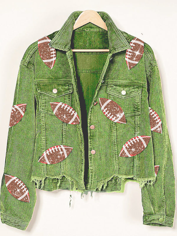 Corduroy and rugby sequined jacket short baseball uniform kakaclo