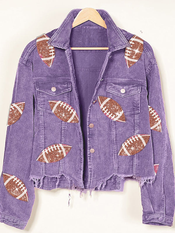 Corduroy and rugby sequined jacket short baseball uniform kakaclo