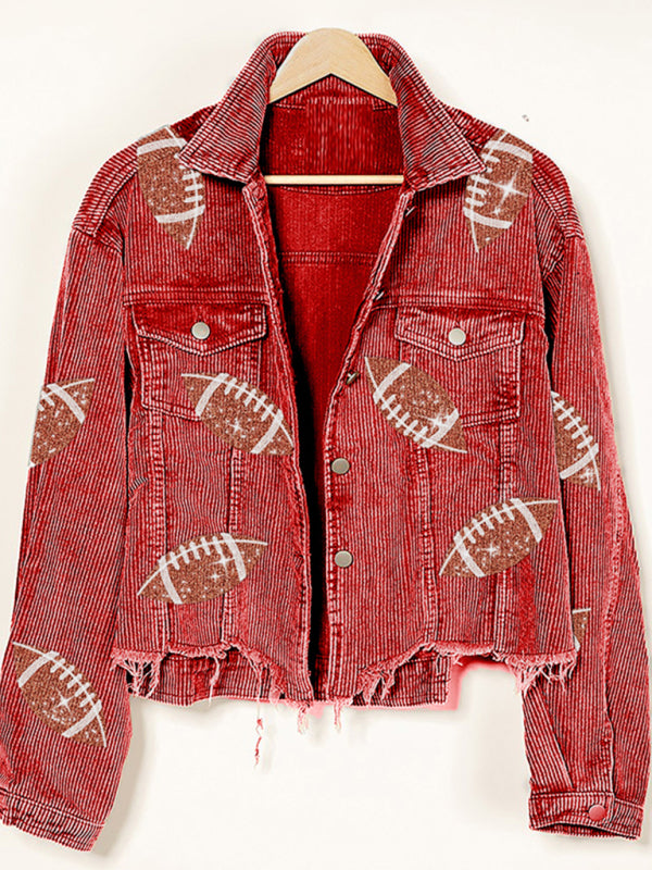 Corduroy and rugby sequined jacket short baseball uniform kakaclo
