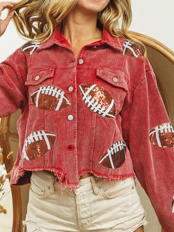 Corduroy and rugby sequined jacket short baseball uniform kakaclo