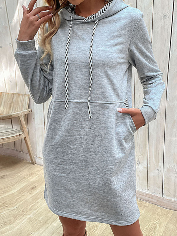 Blue Zone Planet | long-sleeved stitching hooded sweater dress BLUE ZONE PLANET