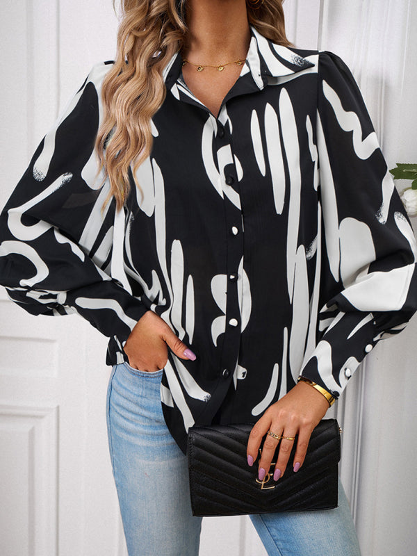 Ladies Printed Vacation Loose Shirt Top BLUE ZONE PLANET