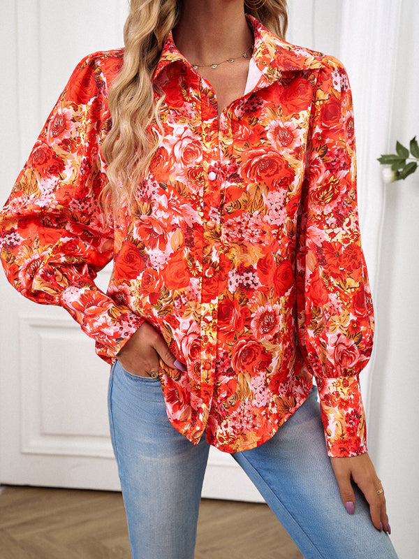 Ladies Printed Vacation Loose Shirt Top BLUE ZONE PLANET