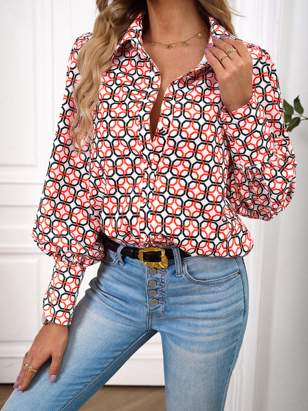 Ladies Printed Vacation Loose Shirt Top BLUE ZONE PLANET
