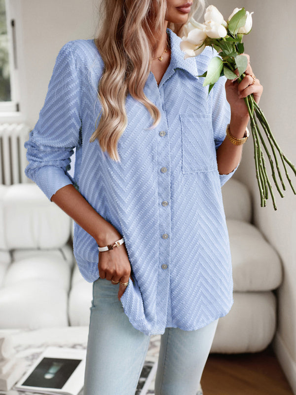 Blue Zone Planet | elegant commuter jacquard long-sleeved blouse BLUE ZONE PLANET