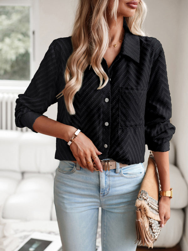Blue Zone Planet | elegant commuter jacquard long-sleeved blouse BLUE ZONE PLANET