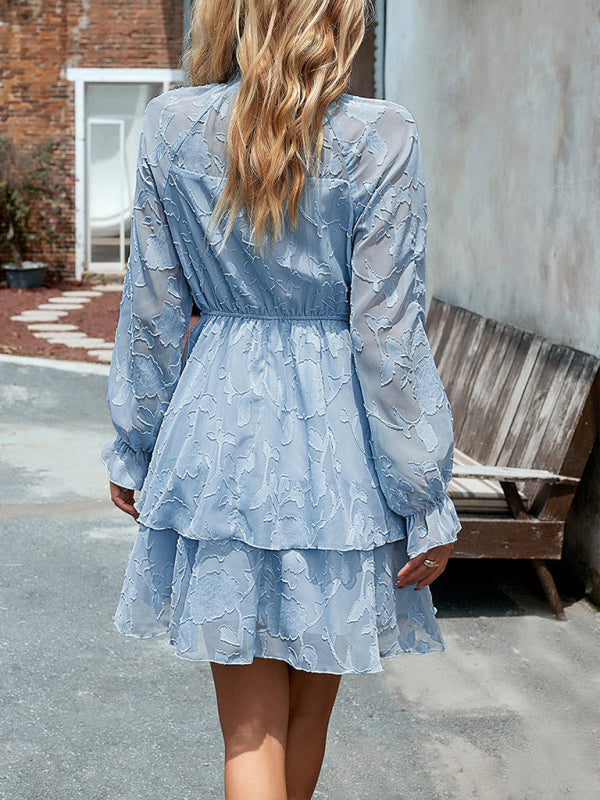 style elegant jacquard round neck long-sleeved skirt kakaclo