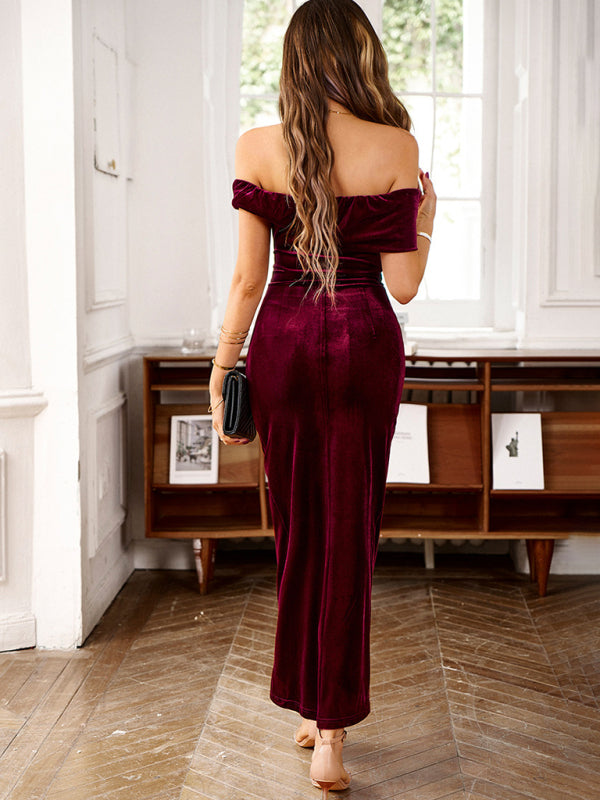 Blue Zone Planet | Velvet off shoulder party midi dress BLUE ZONE PLANET
