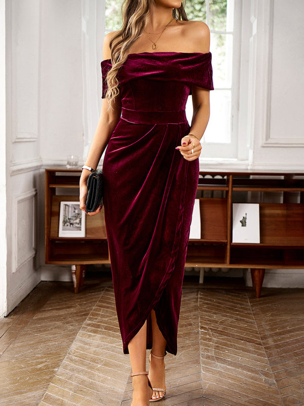 Blue Zone Planet | Velvet off shoulder party midi dress BLUE ZONE PLANET