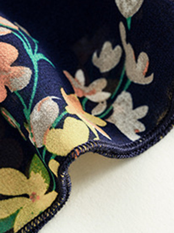 Floral Print Round Neck Skirt Chiffon Layered Dress BLUE ZONE PLANET