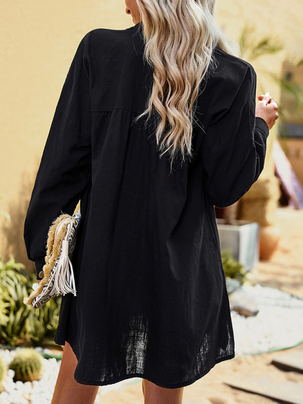 Blue Zone Planet | commuting solid color long-sleeved top shirt dress BLUE ZONE PLANET
