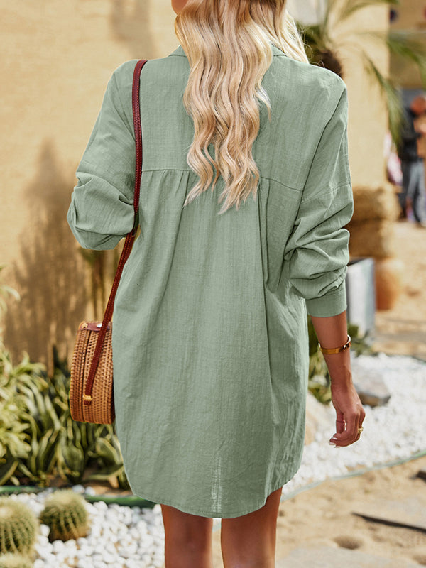 Blue Zone Planet | commuting solid color long-sleeved top shirt dress BLUE ZONE PLANET