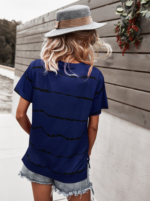 Blue Zone Planet |  Round Neck T-Shirt Positioning Flower Short Sleeve Ladies BLUE ZONE PLANET