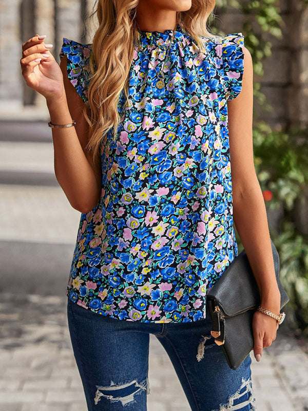 Loose Top Sleeveless Floral Shirt BLUE ZONE PLANET