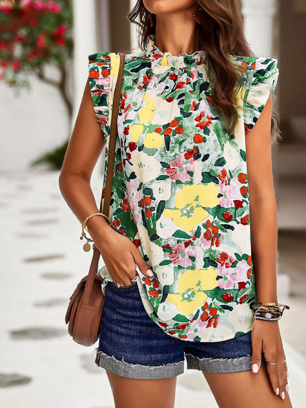 Loose Top Sleeveless Floral Shirt BLUE ZONE PLANET