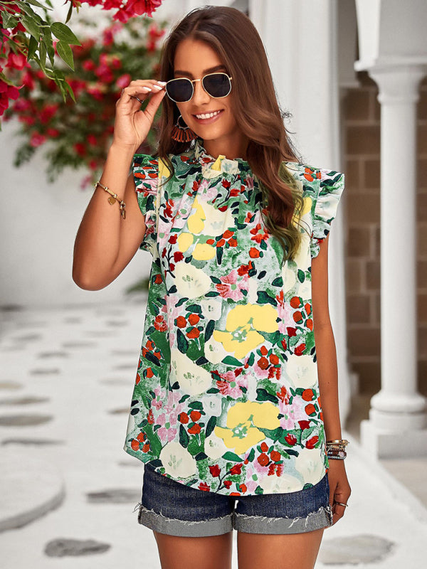 Loose Top Sleeveless Floral Shirt BLUE ZONE PLANET