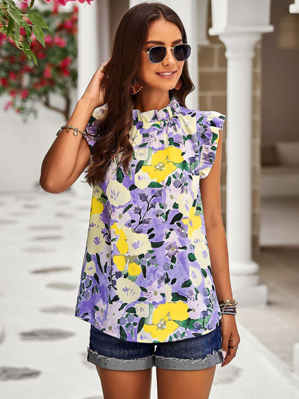 Loose Top Sleeveless Floral Shirt BLUE ZONE PLANET