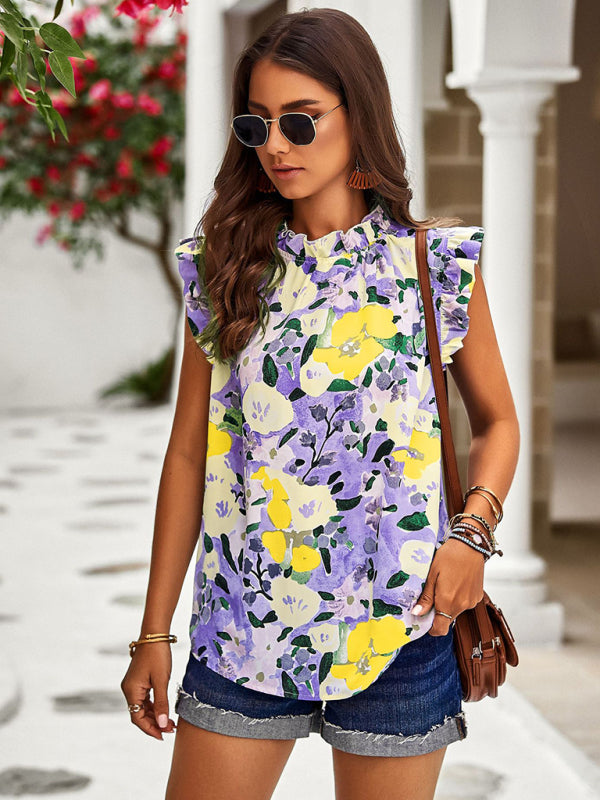 Loose Top Sleeveless Floral Shirt BLUE ZONE PLANET