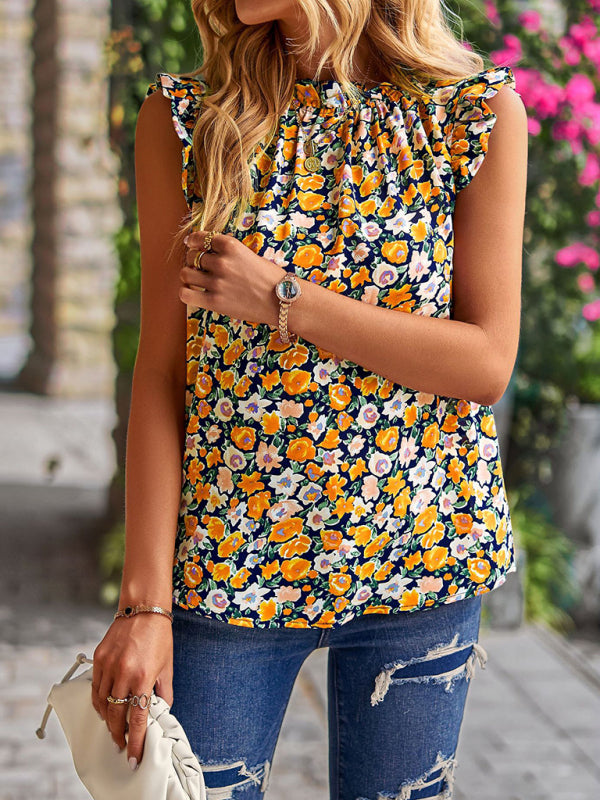 Loose Top Sleeveless Floral Shirt BLUE ZONE PLANET