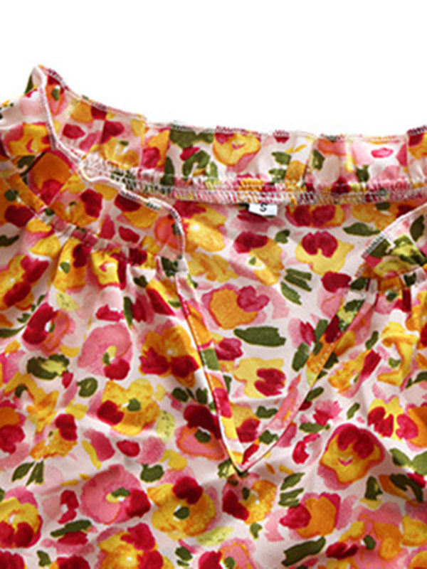Ava's V-Neck Ruffled Sleeve Floral Print Top kakaclo