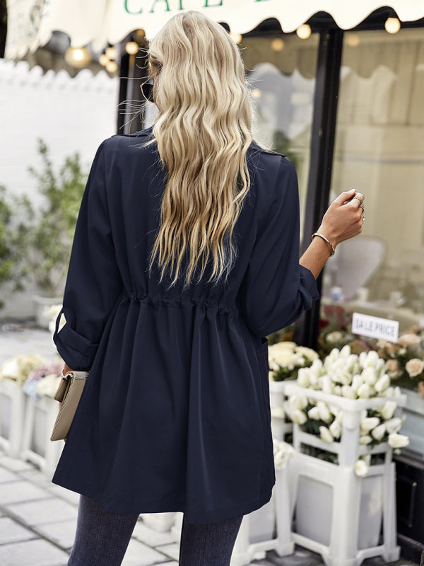 Blue Zone Planet | lapel drawstring trench coat BLUE ZONE PLANET