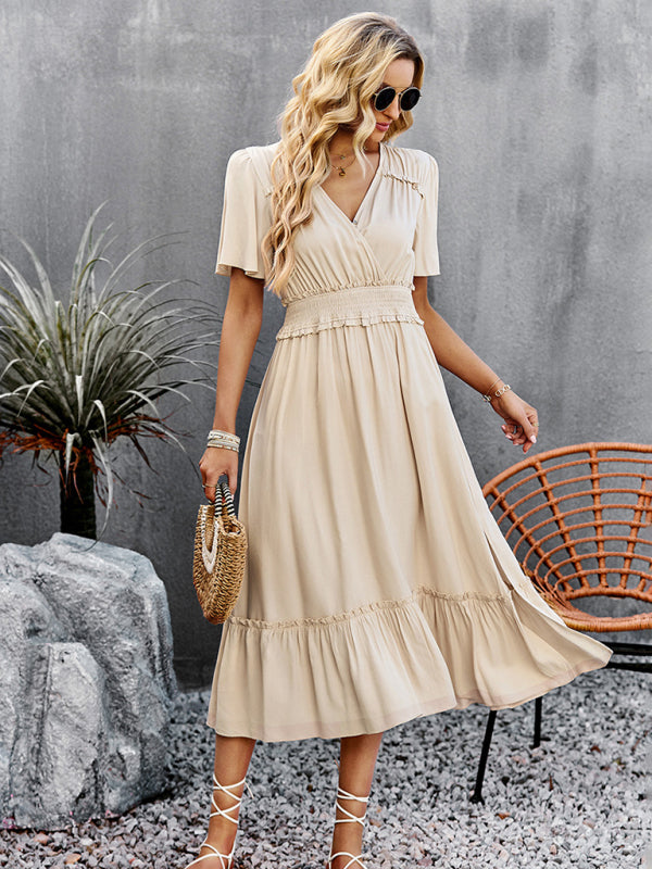 Blue Zone Planet | V-neck dress elegant waist slit long skirt BLUE ZONE PLANET