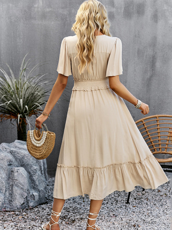 Blue Zone Planet | V-neck dress elegant waist slit long skirt BLUE ZONE PLANET