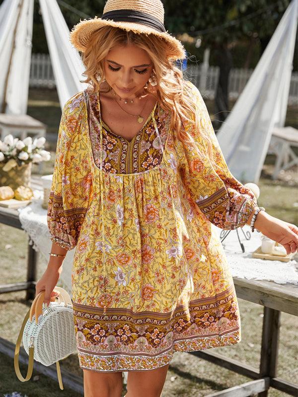 Bohemian Orientation Print Resort Style Ladies Dress kakaclo