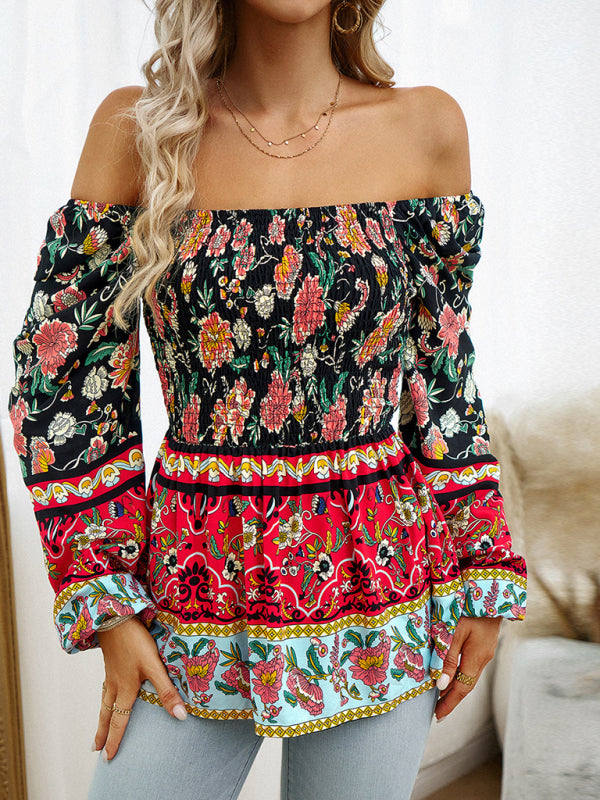 Floral Square Neck Long Sleeve Top BLUE ZONE PLANET