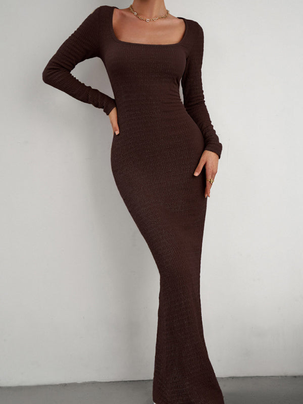 Blue Zone Planet | New Ladies Fit Square Neck Long Sleeve Knitted Dress BLUE ZONE PLANET