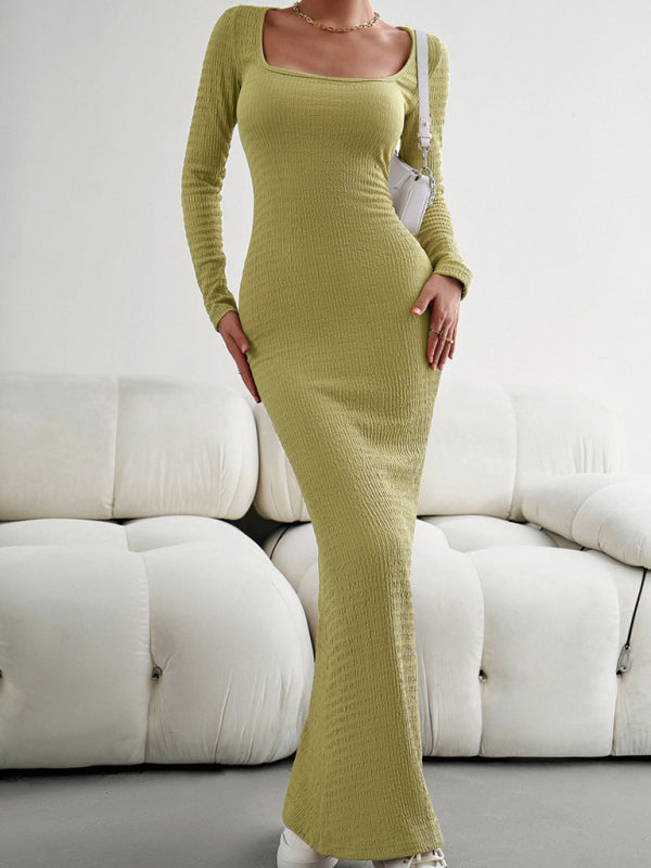 Blue Zone Planet | New Ladies Fit Square Neck Long Sleeve Knitted Dress BLUE ZONE PLANET
