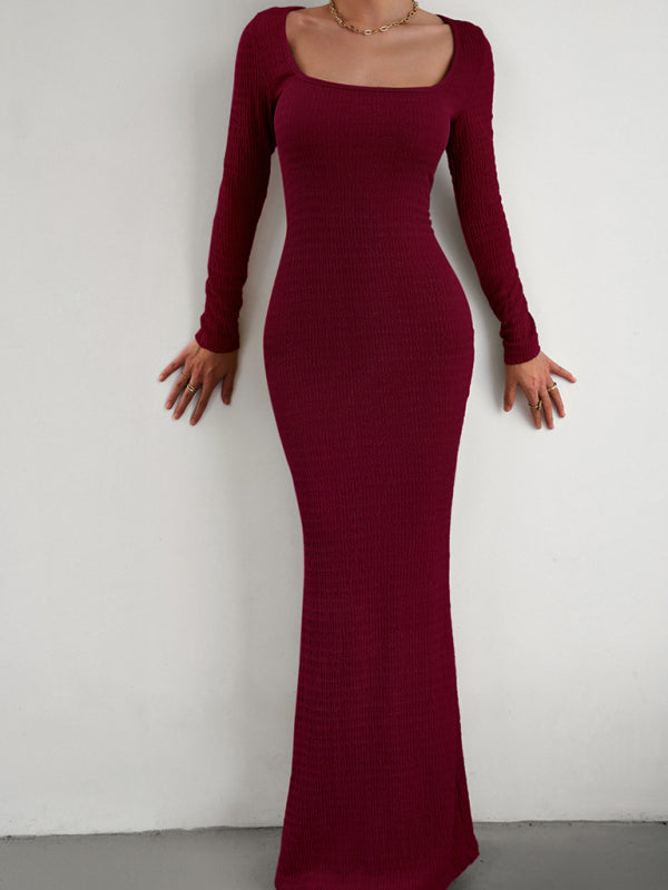Blue Zone Planet | New Ladies Fit Square Neck Long Sleeve Knitted Dress BLUE ZONE PLANET