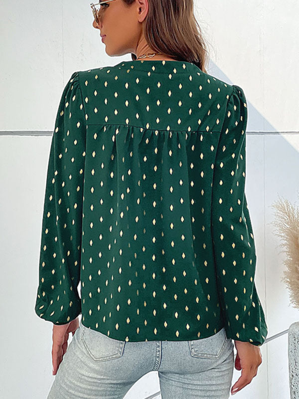 Fashion Long Sleeve V Open Collar Bronzing Shirt kakaclo