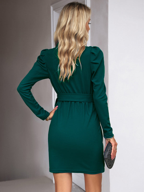 elegant long-sleeved waist skirt dress BLUE ZONE PLANET