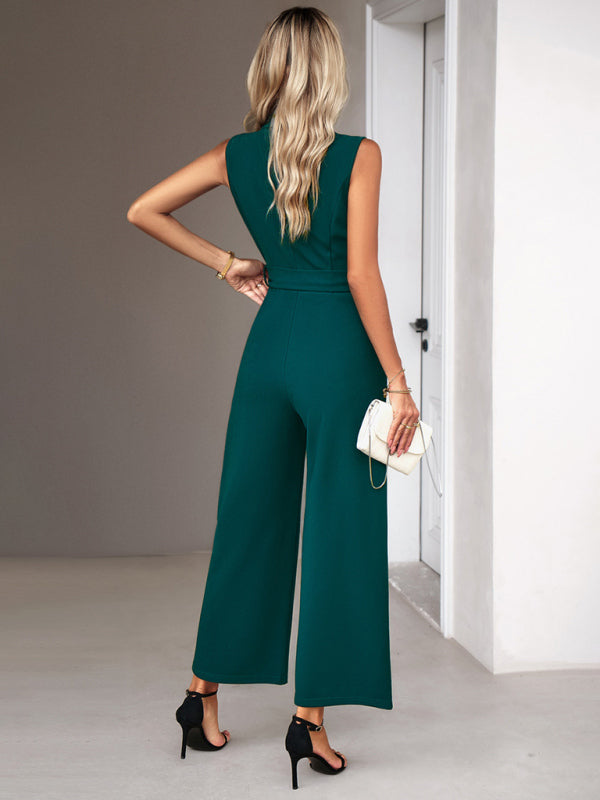 elegant V-neck tie commuter sleeveless jumpsuit kakaclo
