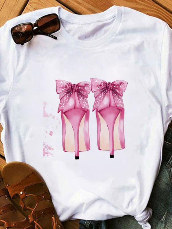 Blue Zone Planet | sexy leopard print lips t-shirt round neck short-sleeved T-shirt women's top kakaclo