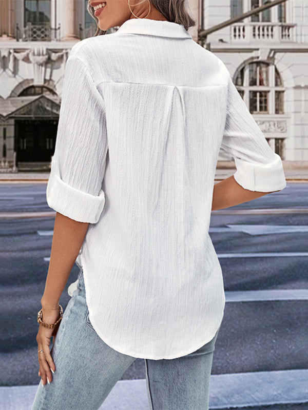 Blue Zone Planet | solid color long-sleeved white shirt BLUE ZONE PLANET