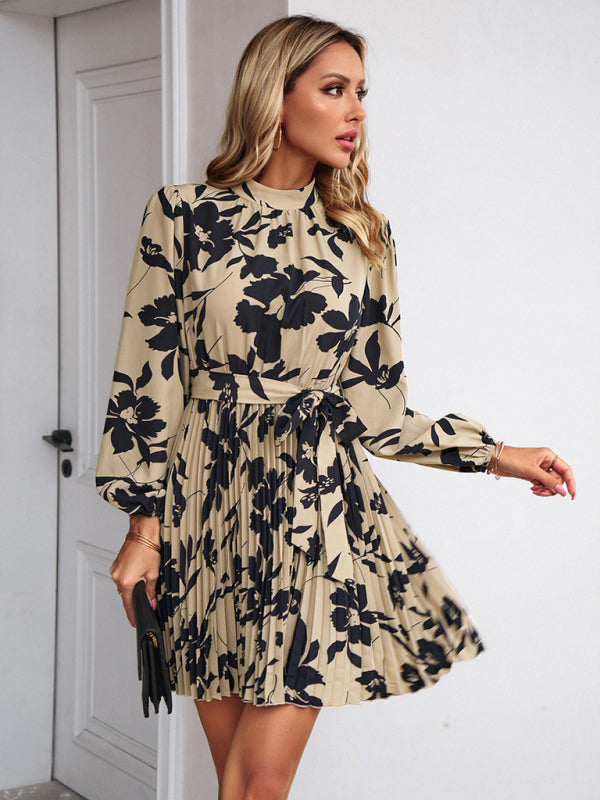 Blue Zone Planet | Vacation long-sleeved round neck pleated dress BLUE ZONE PLANET