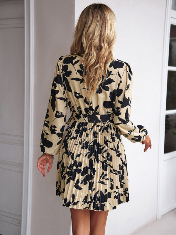 Blue Zone Planet | Vacation long-sleeved round neck pleated dress BLUE ZONE PLANET