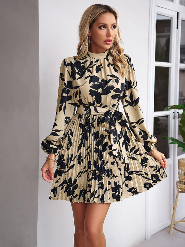 Blue Zone Planet | Vacation long-sleeved round neck pleated dress BLUE ZONE PLANET