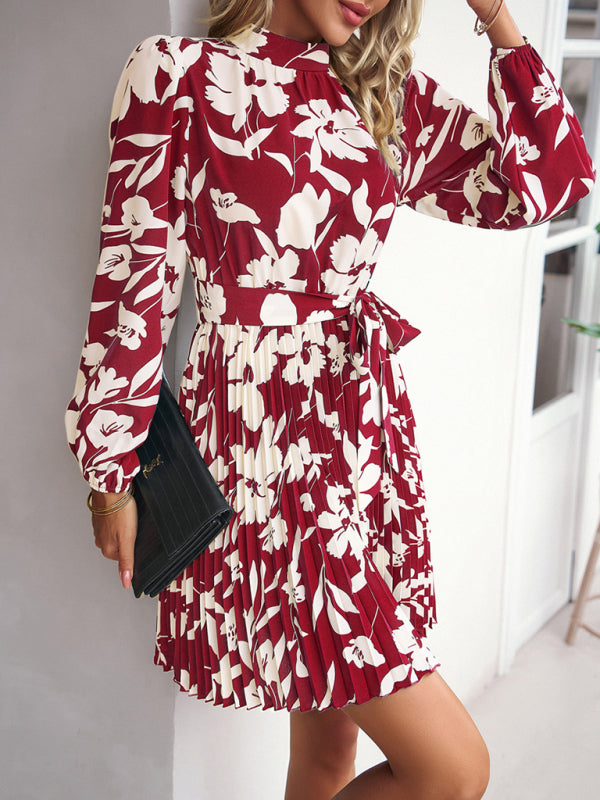 Blue Zone Planet | Vacation long-sleeved round neck pleated dress BLUE ZONE PLANET