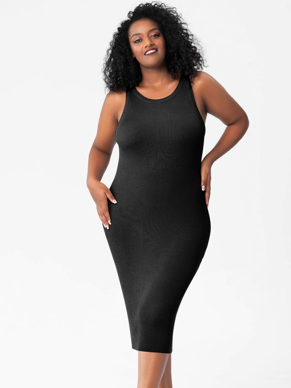 fat mm round neck vest bottoming tight hip knit dress kakaclo