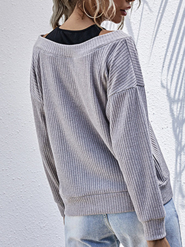 Bottom Fake Two-Piece Oversized Stitching V-Neck Knitted Sweater kakaclo
