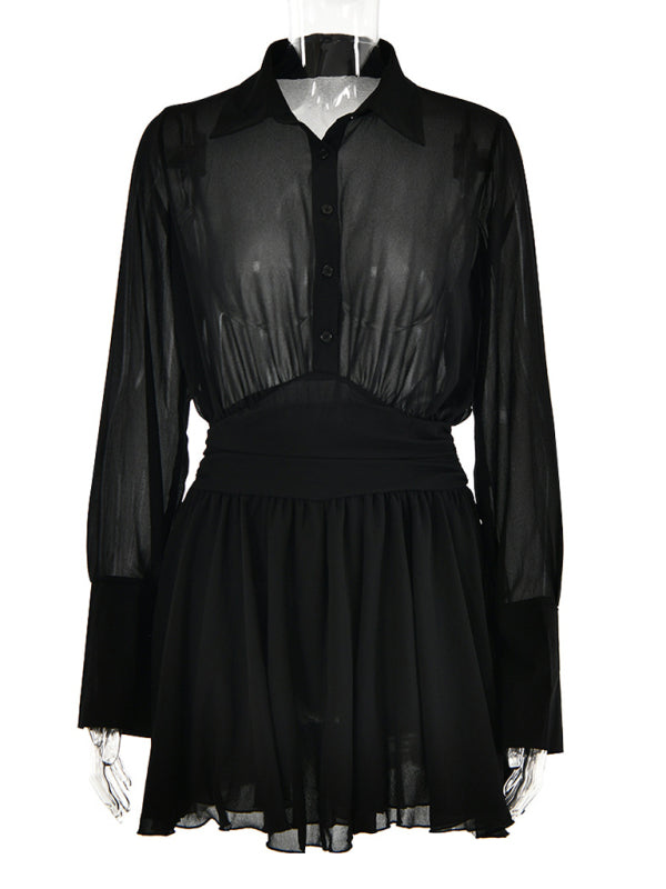 Blue Zone Planet |  Zoe's Chic Single-Breasted Lapel Mini Dress with Ruffle Hem BLUE ZONE PLANET