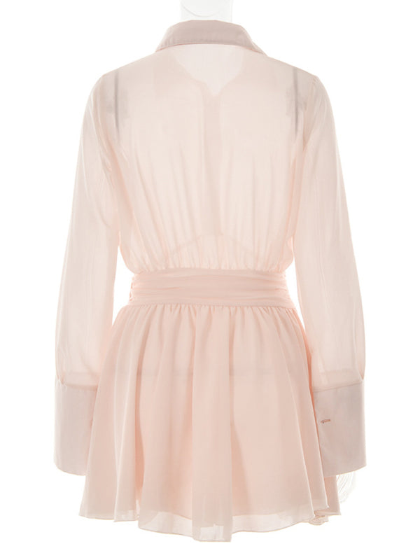 Blue Zone Planet |  Zoe's Chic Single-Breasted Lapel Mini Dress with Ruffle Hem BLUE ZONE PLANET