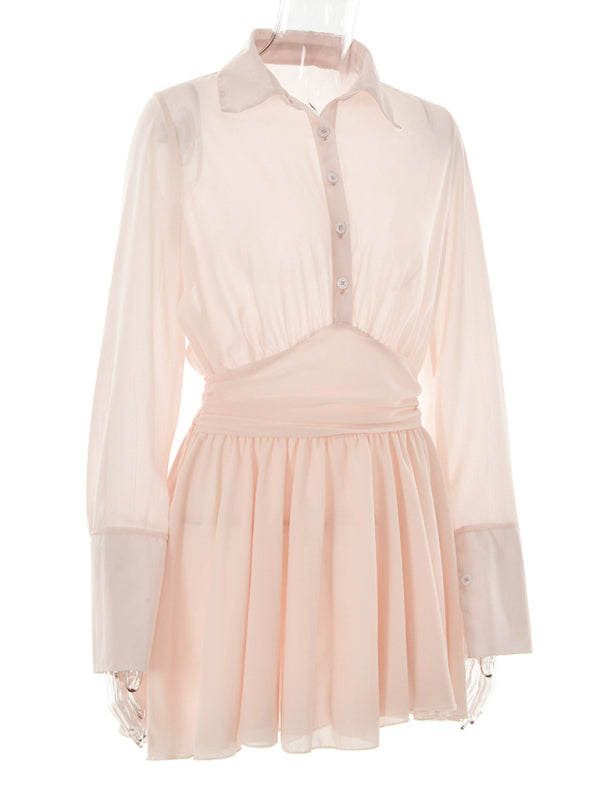 Blue Zone Planet |  Zoe's Chic Single-Breasted Lapel Mini Dress with Ruffle Hem BLUE ZONE PLANET