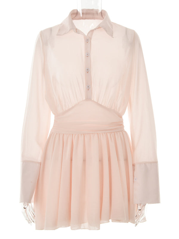 Blue Zone Planet |  Zoe's Chic Single-Breasted Lapel Mini Dress with Ruffle Hem BLUE ZONE PLANET