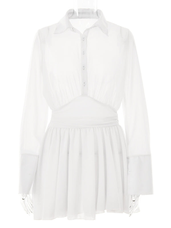 Blue Zone Planet |  Zoe's Chic Single-Breasted Lapel Mini Dress with Ruffle Hem BLUE ZONE PLANET