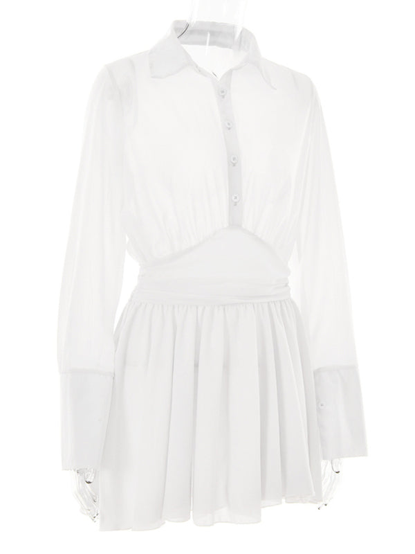 Blue Zone Planet |  Zoe's Chic Single-Breasted Lapel Mini Dress with Ruffle Hem BLUE ZONE PLANET